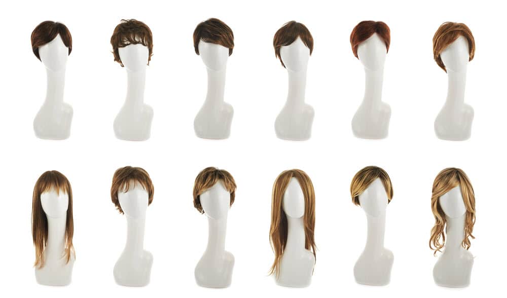 best human hair wigs - selection of human hair wigs on display