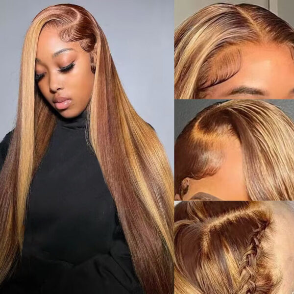 1001x1001-2.2 Glueless Highlights Color Wig Hair Straight 4x4/13x4 Lace Closure Wigs - 5x5 Lace / 180% Density / 30inch