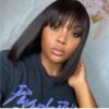 Glueless Wigs Bob Wig Clousure Lace Black Color Human Hair Wig With Bangs - 4x4 Lace / 180% / 10inch