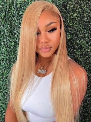 #27 Honey Blonde Color Straight Hair For 180% Density 360 Transparent HD Lace Front Wigs - 360 Lace / 180% / 24inch