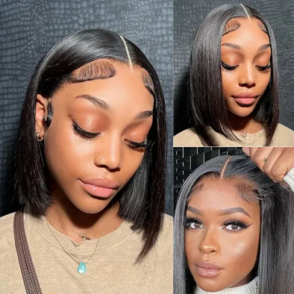 2 Glueless Wigs Black Wig Pre-Cut Lace 4x4 Closure/13x4 Lace Front Wig Straight Bob Wig Upgrade HD Lace - 4x4 Lace / 150% Density / 10inch