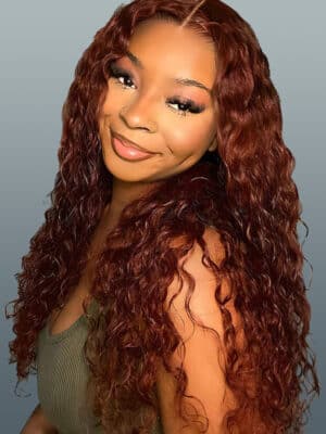 265946d0c2b56604ce47253eceefe938 Reddish Brown Wear Go Glueless Wig Pre Plucked Water Wave Wig 180% Density - 4x4 Lace / 24inch