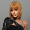 342e68604aac8b28379c74148c7492c2 Glueless Wigs Straight Bob Wig Clousure Lace Honey Blonde Color Human Hair Wig With Bangs - 13x4 / 180% / 14