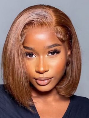 Short Bob Wig 4x4 HD Lace Glueless Wig Front Wigs Chocolate Brown Color Wear and GO - 5x5 Lace / 180% / 8inch
