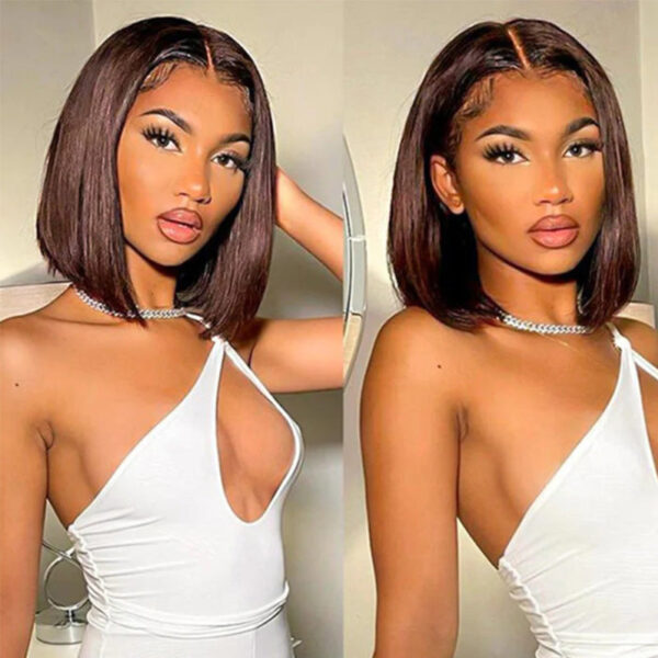 Short Bob Wig 4x4 HD Lace Glueless Wig Front Wigs Chocolate Brown Color Wear and GO - 4x4 Lace / 180% / 8inch