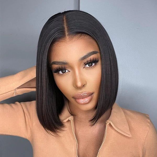 574ff69dc6b4828ef0193f397ffe540e_a4cd74be-9a34-4c0c-be0b-c8cd727484e7 Glueless Wigs Black Wig Pre-Cut Lace 4x4 Closure/13x4 Lace Front Wig Straight Bob Wig Upgrade HD Lace - 4x4 Lace / 150% Density / 10inch