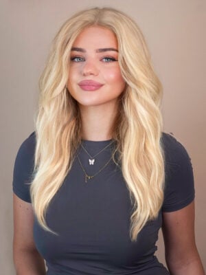 front lace human wig - 18" platinum blonde.