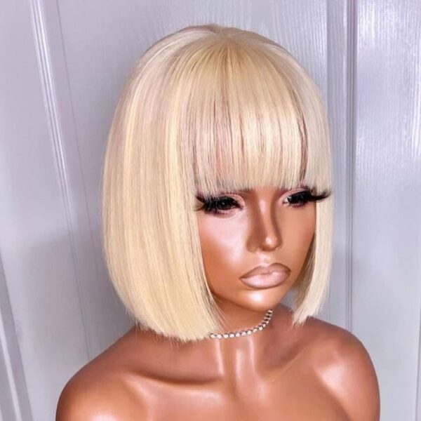 60b12d14f1850c9fe14f0cc112ded98c Glueless Wigs Bob Wig Clousure Lace Blonde Color Human Hair Wig With Bangs - 4x4 / 180% / 12inch