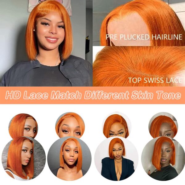 61z7h2gerfL._SL1001 Wear & Go Pre Cut Ginger Orange Bob Wigs Straight Glueless Human Hair Wigs - 4x4 Lace / 150% Density / 10 inch