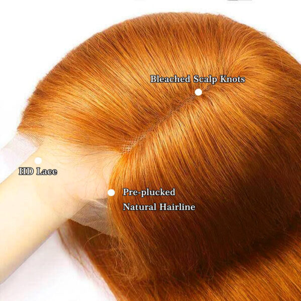 Ginger Orange Color 13x4 Transparent Lace Frontal Wigs Straight Human Hair With Baby Hair - 13x6 Lace / NO / 14inch