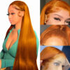 Ginger Orange Color 13x4 Transparent Lace Frontal Wigs Straight Human Hair With Baby Hair - 13x6 Lace / NO / 14inch