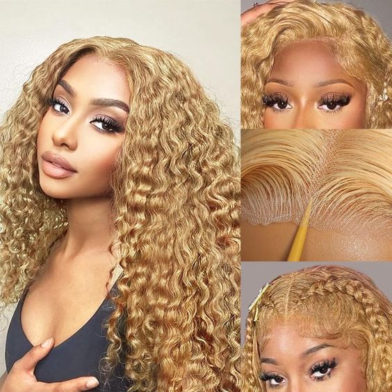 7217483d9c01701c64a986d9fd9697df Pre-Cut Lace Wear Go Glueless Wig Honey Blonde Pure Color Curly Breathable - 5x5 Lace / 150% Density / 24 inch
