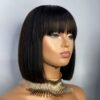 Glueless Wigs Bob Wig Clousure Lace Black Color Human Hair Wig With Bangs - 4x4 Lace / 180% / 10inch