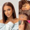 Short Bob Wig 4x4 HD Lace Glueless Wig Front Wigs Chocolate Brown Color Wear and GO - 4x4 Lace / 180% / 8inch