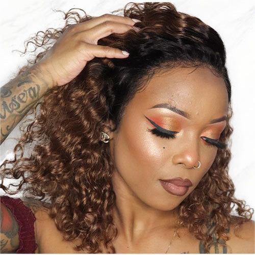 97aa0c0999139608d8ed14a21f280422 Short Bob Wig Curly Pre Cut Transparent Lace Wig Balayage Omber Color Wigs - 13x6 Lace / Yes / 14inch
