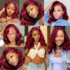 Burgundy Wig Colored Bob Wig Wavy Wigs Pre Cut Lace Wig 180% Density - 13x4 Lace / 180% / 12inch