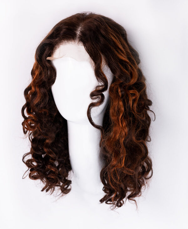 DSC00146-wig front lace human wig - 16" curly brown with highlights.