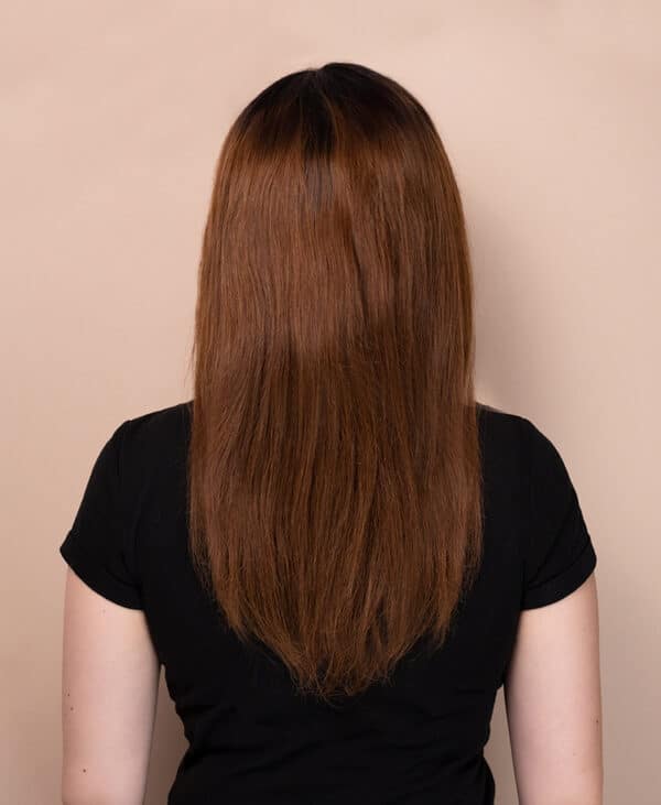 front lace human wig - 18" rooted brown.