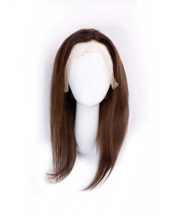 front lace human wig - 18" rooted brown.