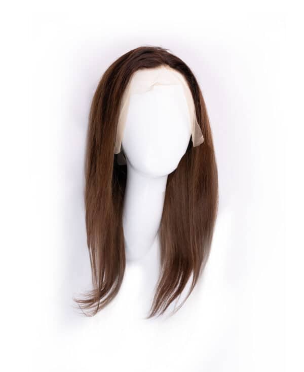 front lace human wig - 18" rooted brown.