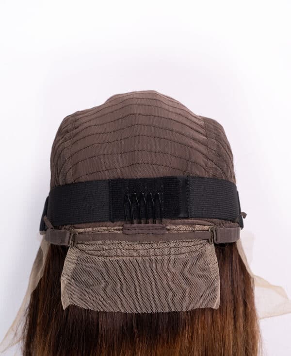 front lace human wig - 18" rooted brown.