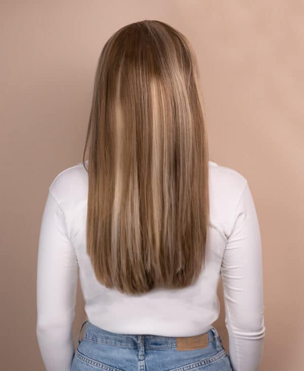 front lace human wig - 18" blonde highlights.