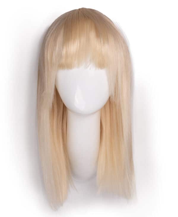 DSC02299-a long bob with fringe human wig - 16" platinum blonde.