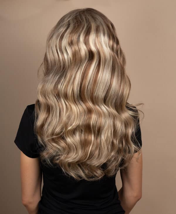 DSC02913-a front lace human wig - 20" ash blonde highlights.