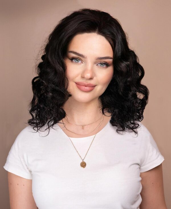 IMG_0074-a put on & go pre-cut lace curly human wig - 14" natural black.