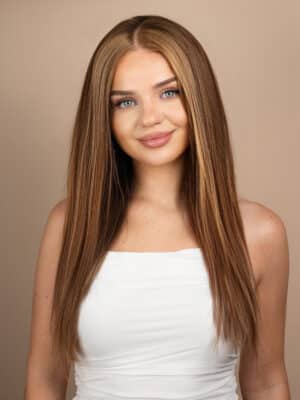 front lace human wig - 20" brown moneypiece.