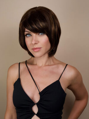 3x1 front lace bob with side bangs - 10" brown highlights.