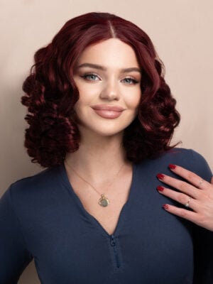 bouncy curls human wig - 14" dark red.