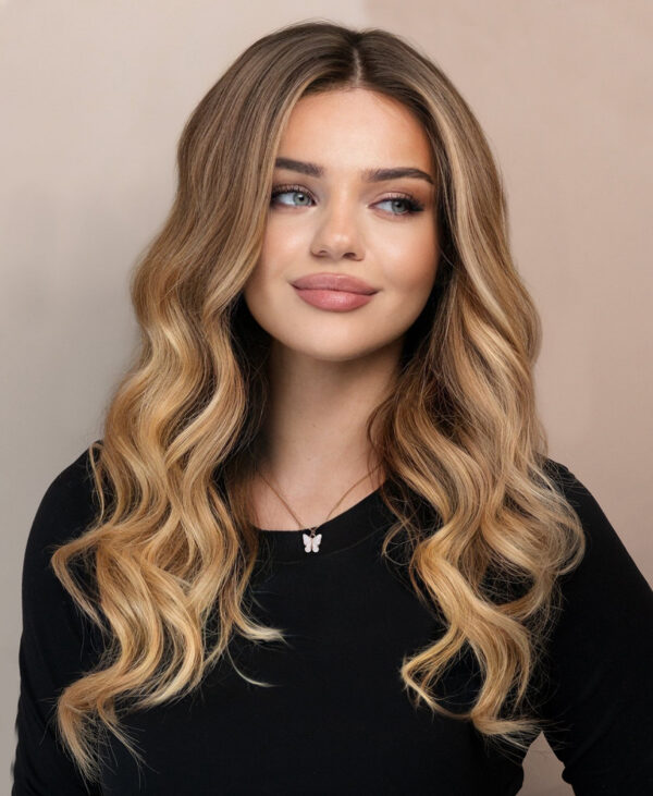 IMG_4374-a front lace human wig - 20" root melt blonde balayage.