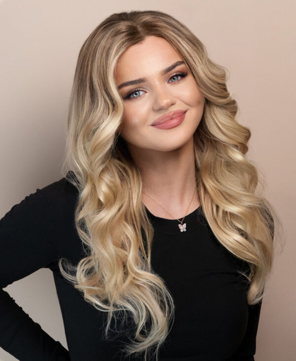 front lace human wig - 20" light blonde balayage.