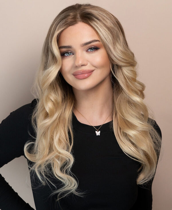 front lace human wig - 20" light blonde balayage.