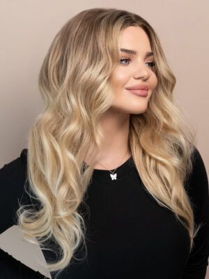 front lace human wig - 20" light blonde balayage.