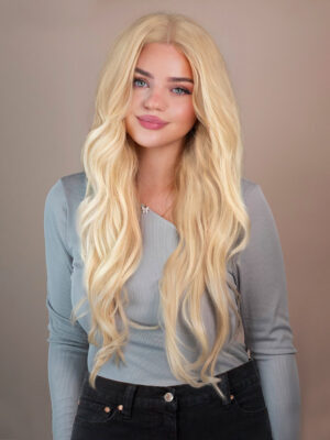 front lace human wig - 26" platinum blonde.
