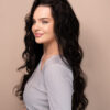 put on & go pre-cut lace wavy human wig - 28" natural black.