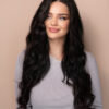 put on & go pre-cut lace wavy human wig - 28" natural black.