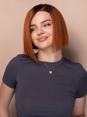 front lace bob human wig - 8" rooted ginger.