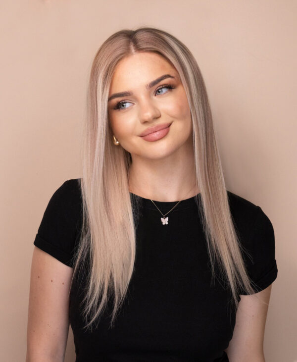IMG_7336-wig_c00ec7d3-ef0a-4cef-b6d1-7654d2d862b6 front lace human wig - 14" rooted blonde with highlights.