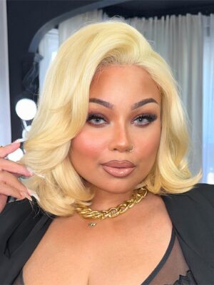 IMG_7677 Cut Blonde Color Body Wave Bob Letf C Part Lace Front Wigs Glueless Wig - 5x5 / 14 / 180%