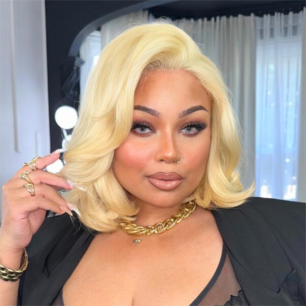 Cut Blonde Color Body Wave Bob Letf C Part Lace Front Wigs Glueless Wig - 5x5 / 12 / 180%
