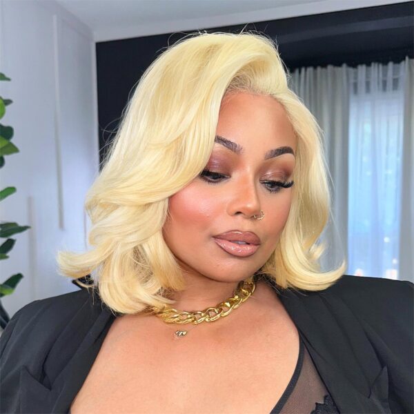 Cut Blonde Color Body Wave Bob Letf C Part Lace Front Wigs Glueless Wig - 5x5 / 12 / 180%