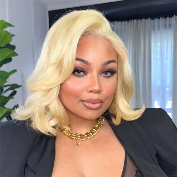 Cut Blonde Color Body Wave Bob Letf C Part Lace Front Wigs Glueless Wig - 5x5 / 12 / 180%