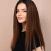 front lace human wig - 18" rooted brown.