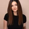 front lace human wig - 18" rooted brown.