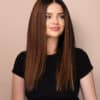 front lace human wig - 18" rooted brown.