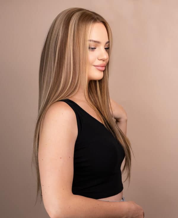 front lace human wig - 20" blonde highlights.