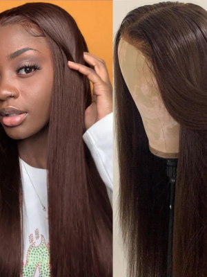 QQ_20211231094030 Brown Straight HD Lace Front Wigs 180% Density 100% Human Hair #4 Colored - 4x4 Lace / Yes(+) / 20inch